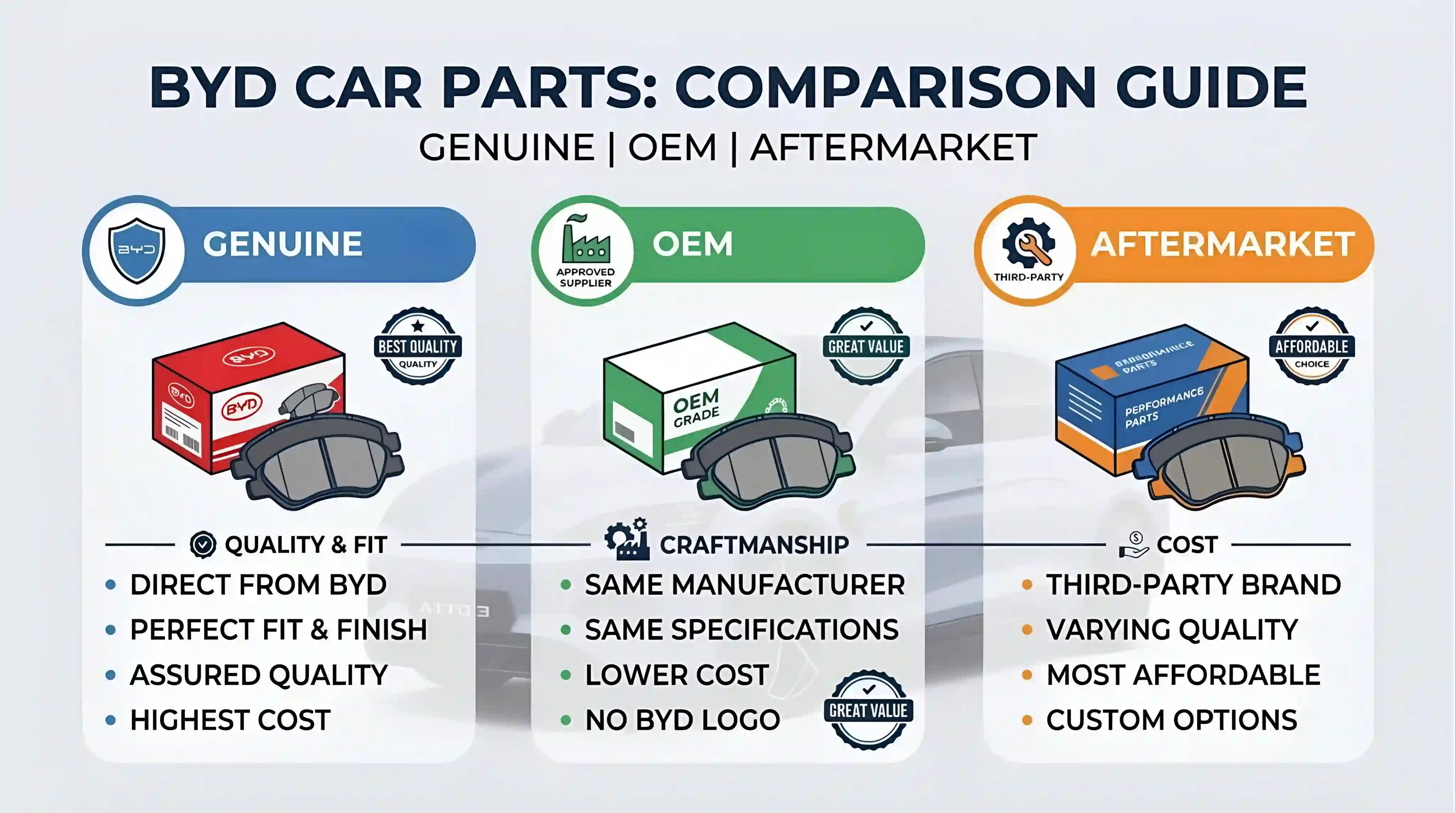 BYD Genuine, OEM and Aftermarket Parts Differences
