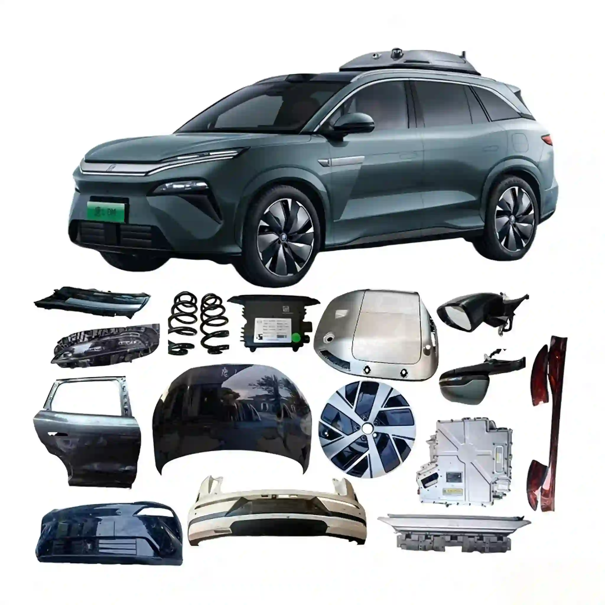 body kits for BYD Tang L EV/DM-i including front rear bumpers, hood, doors, and rims.